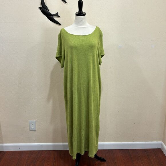 Bryn Walker French Terry Short Sleeve Lagenlook Midi / Maxi Dress ~ Green ~ L - Picture 3 of 9